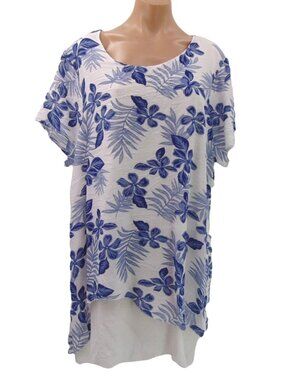 Serengeti Womens White Blue Layered Look Swing Top Size 1X Tropical Lagenlook